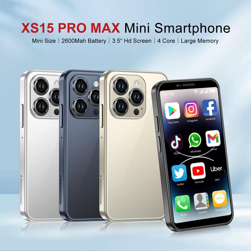 New Mini Phone Xs15 ProMax, New Mini Android Smartphone 13HD+Screen Built in All in One, High end Hot Bent Glass Rear Cover with Charger, Headphones, Phone Protective Cover, Qualcomm SM8550 AC 10core Mobile Cellphone Handheld