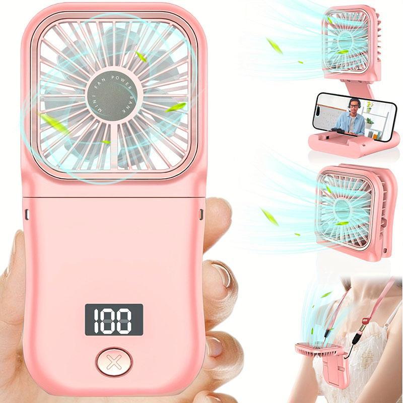 Portable Handheld Mini Fan, USB Rechargeable Fan with Digital Display, Portable Fan, 180° Adjustable Fan for Personal Cooling, Travel, Outdoor Sports, Cooling Fan