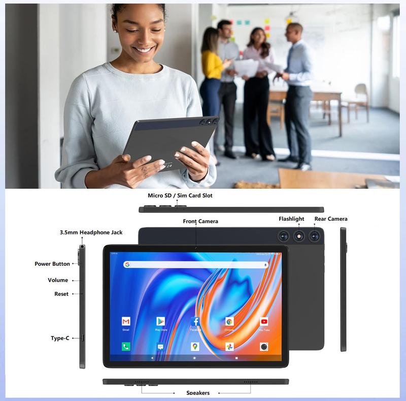 2025 Android Tablet, 10.1 Inch Android Tablet with 14GB RAM+128GB ROM+1TB Expand, Dual Sim Card Slot,Octa Core Processor, 8000mAh, Dual 13MP Camera, 5G WiFi+4G LTE, BT5.0, GPS Black Friday Deal  Christmas gift  tablet on sale Lock Portable