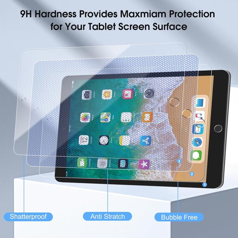 2 Pack Screen Protector for iPad 6th 5th Generation 9.7 Inch (2018 2017, Model A1822 A1823 A1893 A1954), Anti-Scratch 9H Hardness Tempered Glass Film