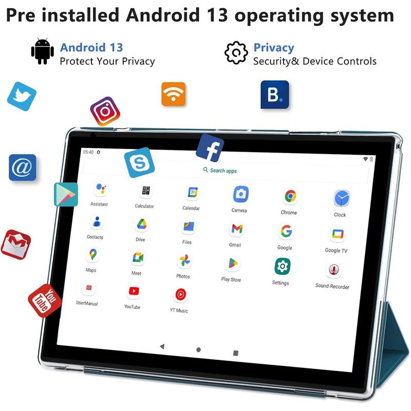 Newest 13 Tablet 10 Inch, 12GB RAM 128GB ROM 1TB Expandable Tablet PC, 2 in 1 Tablets with Keyboard, Quad-Core 2.0GHz CPU HD Screen, Google Certified 5G WiFi 6 BT 5.0, 8MP Camera Tableta