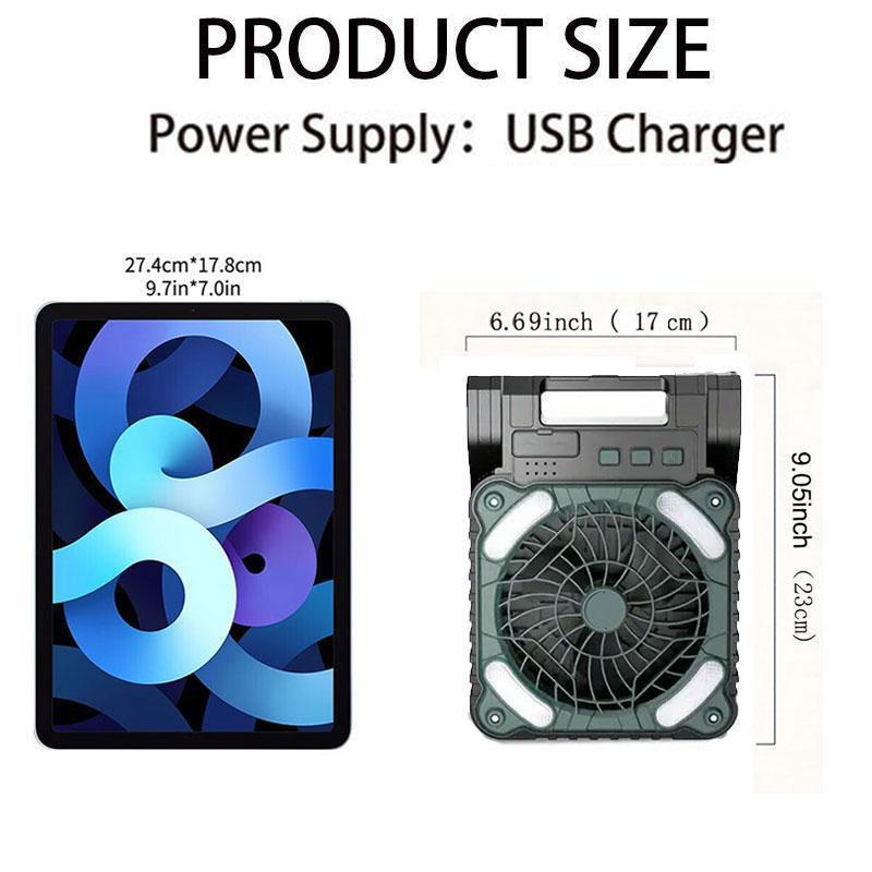 Portable Fan for Summer, Solar Powered 4 Speeds Fans, Rechargeable Desk Cooling Fan with LED Lights, Cooling Fan for Bedroom, Folding USB Charger Port Camping Fan Power Bank