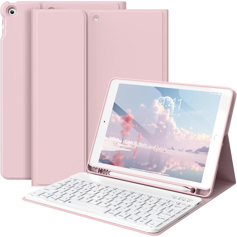 Keyboard Case for iPad 9th Generation iPad 8th Generation iPad 7th Generation(2021 2020 2019), 10.2 inch iPad 9 8 7 Case with Keyboard, Auto Wake Sleep Case with Pencil Holder, Pink