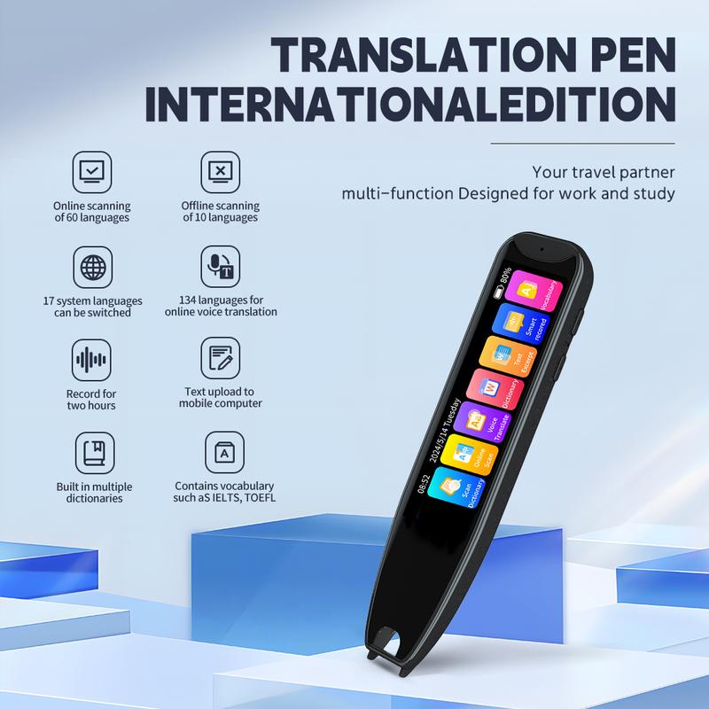 Intelligent translation pen 3.69 inch screen, large screen, ultra-high definition, can translate 10 languages without Internet, WiFi can scan and translate 60 languages online, and 17 system languages can be switched Cable Charging