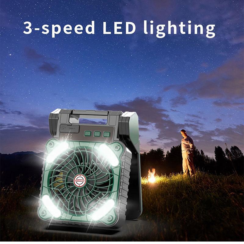 Portable Fan for Summer, Solar Powered 4 Speeds Fans, Rechargeable Desk Cooling Fan with LED Lights, Cooling Fan for Bedroom, Folding USB Charger Port Camping Fan Power Bank