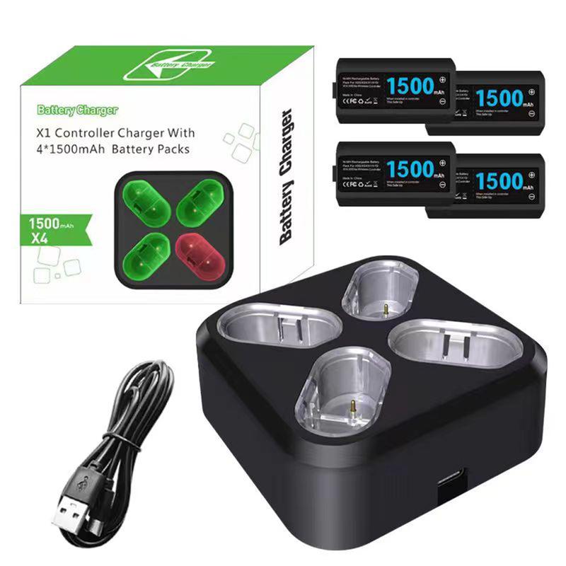 Charger for Rechargeable Xbox One Controller Battery Pack with 4x1500mWh Batteries for Xbox Series X|S, Battery Charger Station for Xbox One S Xbox One X Xbox One Elite Accessories Console