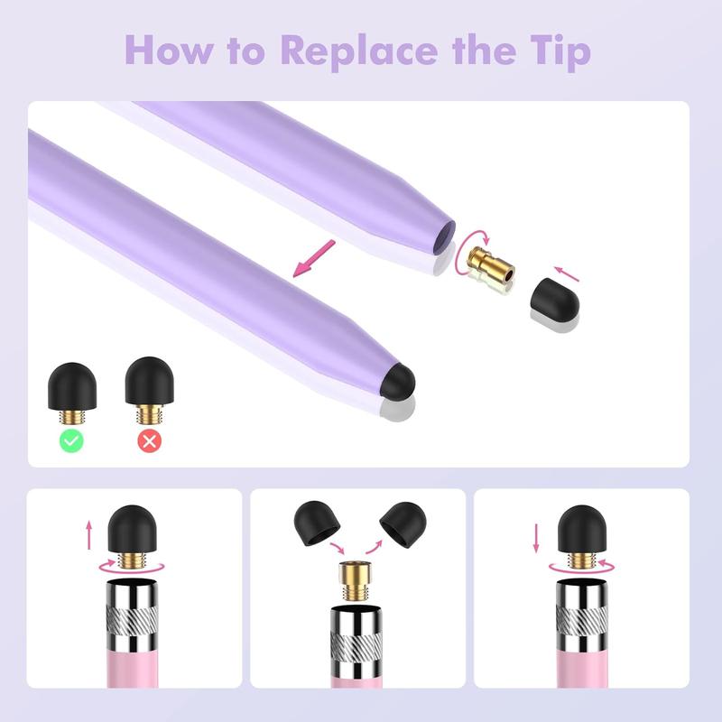 Stylus Pen 5 Pcs set for All Touch Screens Device Universal, Dual-end High Sensitivity Capacitive Stylus for Pad, Phone, Android and Tablets, with 10 Rubber Tips