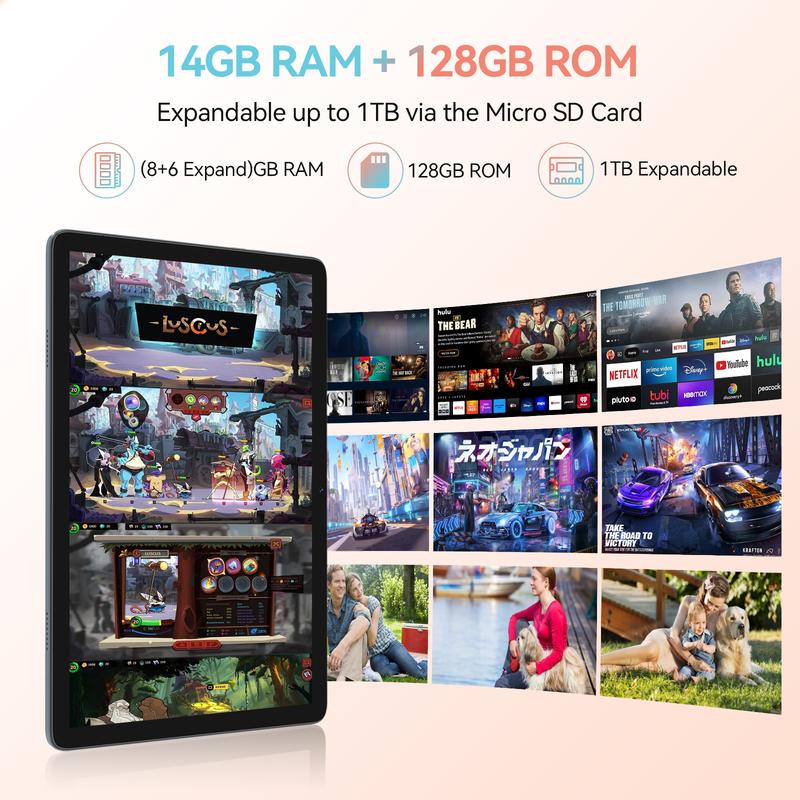 2025 Newest Android 14 Tablet 10 Inch Octa-Core Tablet, Dual 4G Cellular Tablet with 128GB ROM+14(8+6)GB RAM 512GB Expandable, 13MP+8MP Camera Tablet with GPS 5G WiFi HD Display Black Friday Deal  Christmas gift  tablet on sale Smartphone Cellphone