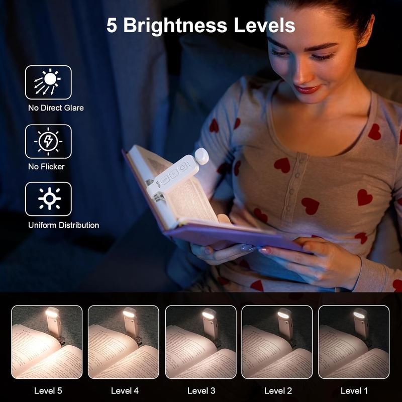 Rechargeable Book Light - Mini Portable with Memory Function, Eye-Caring 3 Colors, Dimmable Brightness, Long Lasting Compact Cute Clip-On Design, Ideal for Bedside Reading Book Lovers