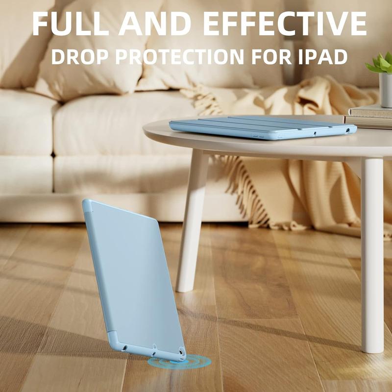 Case Compatible  for  iPad 10.2 Inch 2021 2020 2019, for iPad 9th 8th 7th Generation Case with Pencil Holder, Protective Case with Soft TPU Back, Auto Sleep Wake Cover, Sky Blue Accessories Computer