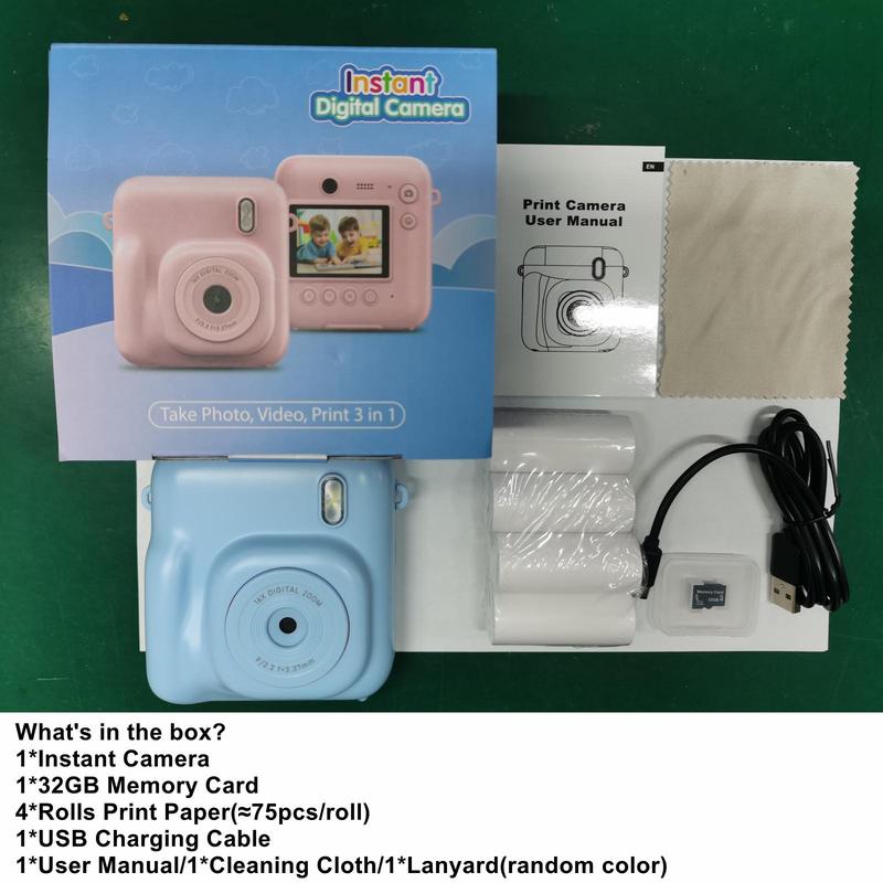 Portable Instant Print Camera, 1080P Video Camera with 32G Card & 4 Rolls Print Paper, Camera for Boys and Girls Birthday Gifts