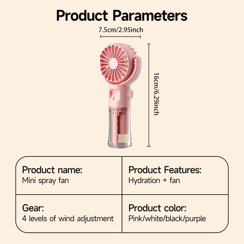 USB Rechargeable Handheld Misting Fan, Portable Mini Fan, Mobile Cooling Fan, Multifunctional Mini Fan Cooler For Travel, Outdoors, Hiking, Camping, Office, USB & Mobile Fans