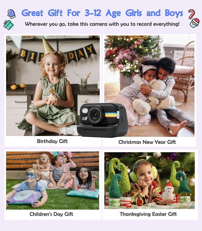 Camera Instant Print, Inkless Camera Instant Print, Digital Video Cameras, Christmas Birthday Gifts Chargeable Sd Card Charging Adjustable Durable camera with printer