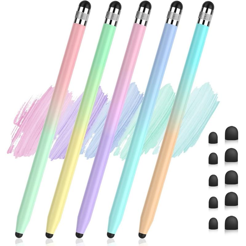 Stylus Pen 5 Pcs set for All Touch Screens Device Universal, Dual-end High Sensitivity Capacitive Stylus for Pad, Phone, Android and Tablets, with 10 Rubber Tips