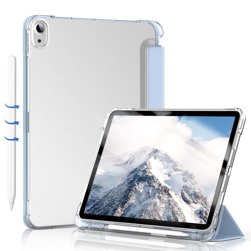 Shockproof Clear Tablet Case With Stand, 1 Count Auto Sleep Wake Slim Smart Cover, Translucent Soft TPU Shockproof Case With Pencil Holder Compatible With iPad Air4 5th 10.9inch, iPad 7 8 9th 10.2 inch, iPad 10th 10.9 inch