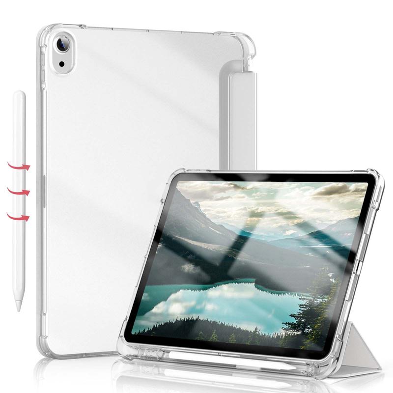 Shockproof Clear Tablet Case With Stand, 1 Count Auto Sleep Wake Slim Smart Cover, Translucent Soft TPU Shockproof Case With Pencil Holder Compatible With iPad Air4 5th 10.9inch, iPad 7 8 9th 10.2 inch, iPad 10th 10.9 inch