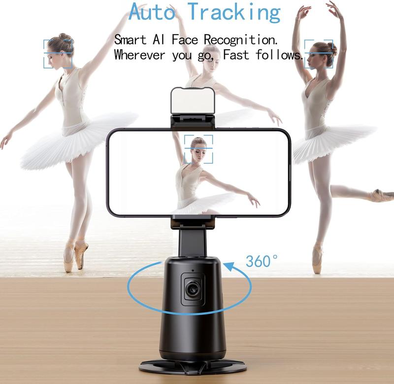 Auto Face Tracking Tripod for Phone,No App Required, 360° Rotation Stand Holder for Video Recording for Influencer Content Creator Vlogging Kit AI Phone Gimbal Stabilizer (Black)