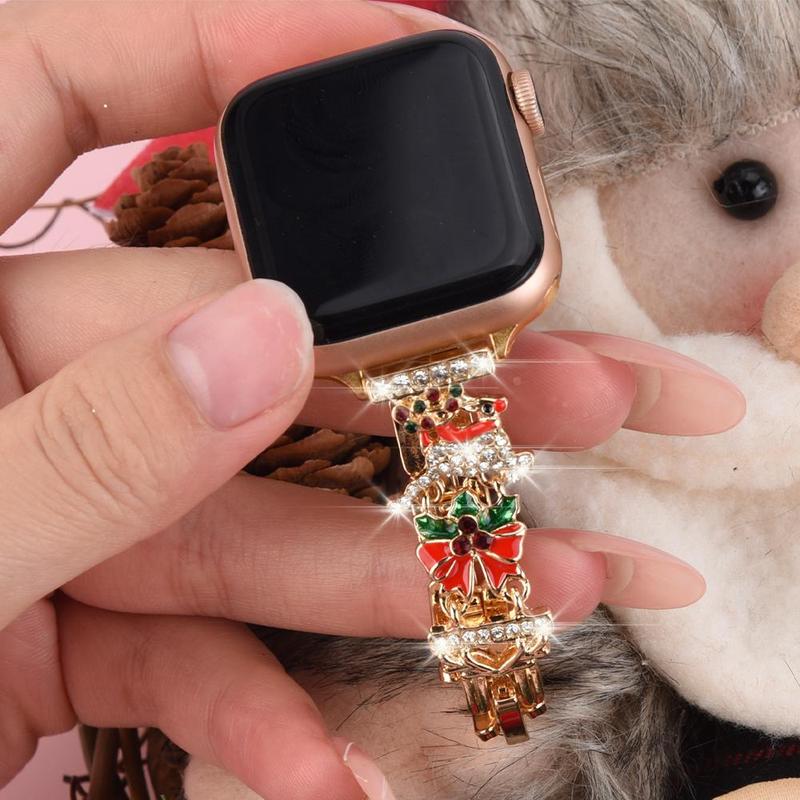 Rhinestone Decorated Watch Band (Band Only), Cute Christmas Theme Watch Band for Women, Smart Watch Accessories for Apple Watch Ultra2 10 9 8 7 6 SE2 5 4 3 2 1