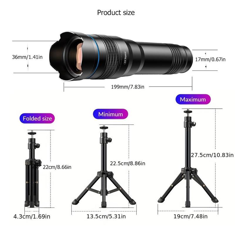 APEXEL 36X High Magnification HD Mobile Phone Lens, Professional Phone Camera Lens with Tripod & Phone Clip, Mobile Phone Accessories for Outdoor Sports