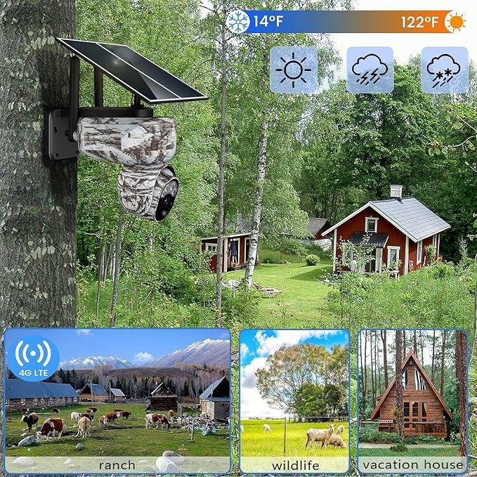 Cellular Trail Camera with Night Vision Motion Activated Waterproof, IP66, 4G Solar Game Cameras, Wildlife Deer Camera, Wireless Trail Cam with Sim Card, 360°Rotation Trailcam