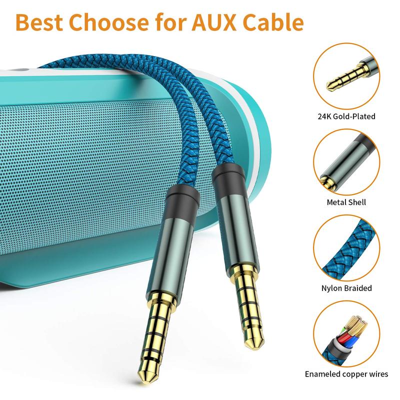 2 Pack TRRS 3.5mm Audio , 5Ft 4-Conductor (4 Pole) with Mic[Microphone Compatible] Nylon Braided Aux Cord Compatible  Home Stereos,Speaker,Headphones,(Blue)