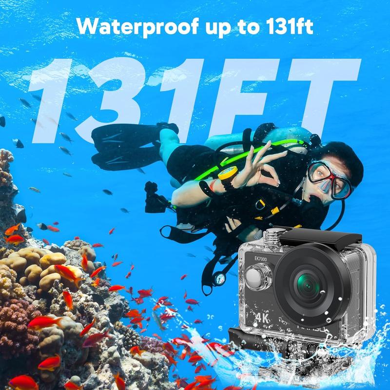 AKASO Action Camera EK7000 4K 20MP Summer Water Sports Underwater Waterproof Camera Fishing Camera Wide Angle Family Trip Accessories Selfie Vlogging Camera Recording Daily life Outdoor Sports Motorcycle, Thanksgiving gifts,Christmas gifts