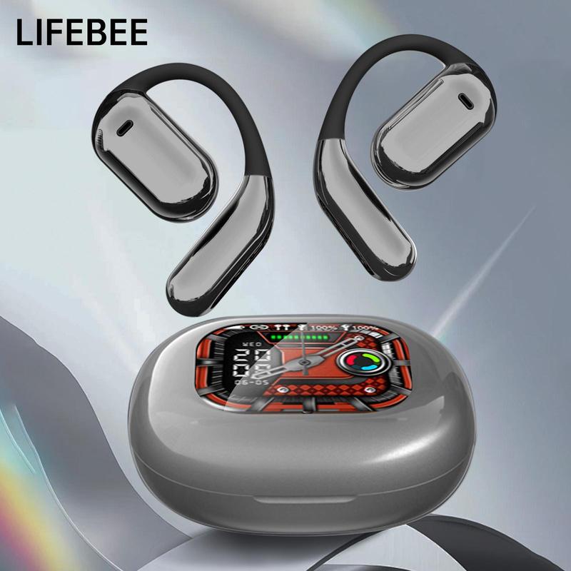 LIFEBEE Wireless Open-ear Earbuds, 1 Pair LCD Full Color Touch Screen Long Play Time OWS Headphones, Immersive Premium Sound Long Distance Connection Headset with Charging Case