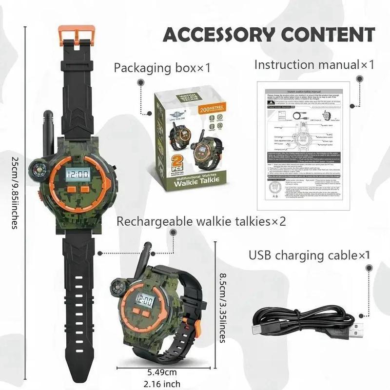 Cordless Walkie Talkie Toy, 2 Counts 200m Transmission Range Walkie Talkie with Flashlight & Compass, Outdoor Game Toy, Christmas Gift