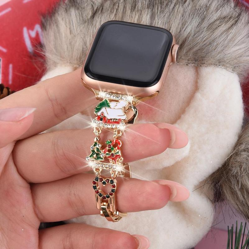 Rhinestone Decorated Watch Band (Band Only), Cute Christmas Theme Watch Band for Women, Smart Watch Accessories for Apple Watch Ultra2 10 9 8 7 6 SE2 5 4 3 2 1