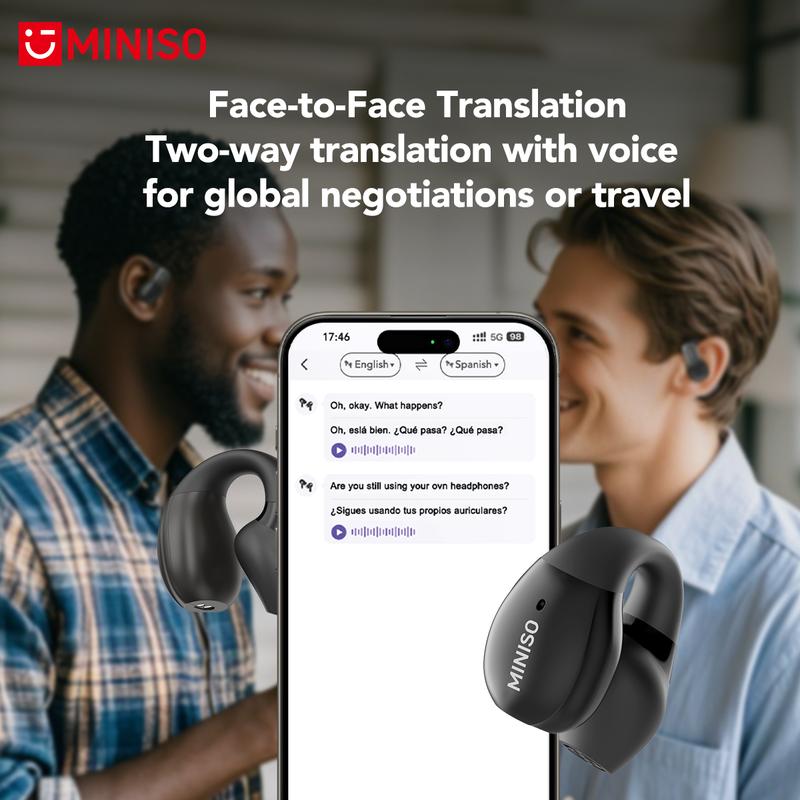 Miniso X29 Open Ear-Clip AI Translation Wireless Bluetooth Earphones Support 128+ Languages Real Time Bluetooth Translation Support Playing Music Phone Calls Headphones & Meeting Summary Earbuds Earphone for iPhone Andriod Sport Workout Running Audio