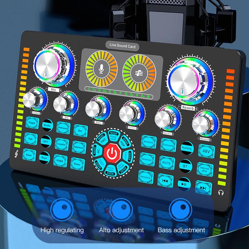 Q7 Live Streaming DJ Device, WirelessMixer Device, RGB Light Button DJ Mixer, Sound Control Game Singing Atmosphere Audio Mixer for Live Broadcast