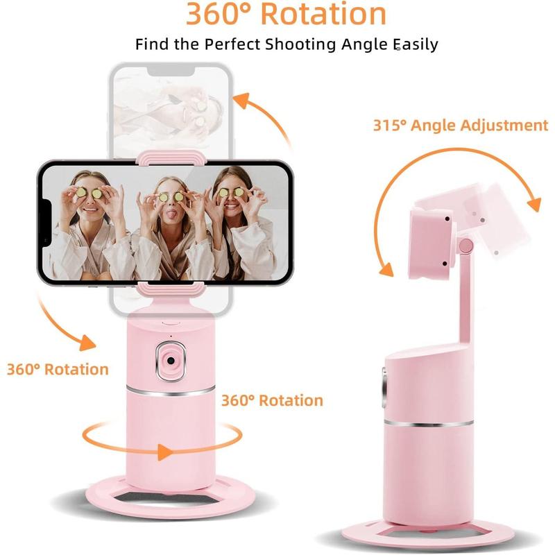 Auto Face Tracking Tripod, No App Required, Rechargeable Battery, 360° Rotation Phone Tracking Holder Face Body Phone Camera Mount for Live Vlog Streaming Video Chat - Pink