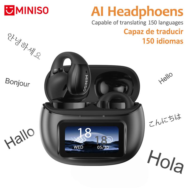 Miniso X29 Open Ear-Clip AI Translation Wireless Bluetooth Earphones Support 128+ Languages Real Time Bluetooth Translation Support Playing Music Phone Calls Headphones & Meeting Summary Earbuds Earphone for iPhone Andriod Sport Workout Running Audio