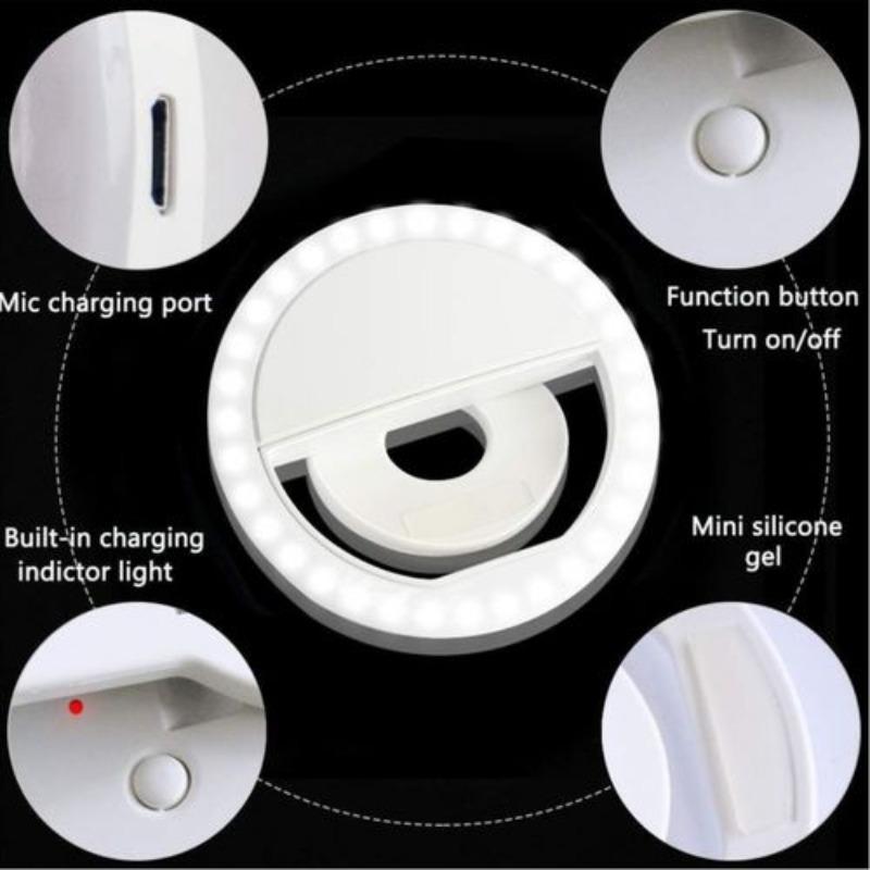 Selfie Ring Light Clip for Phone, Rechargeable Portable Clip-on Selfie Fill Light, 36 LED Selfie Light for Camera Video, Girl Makes up