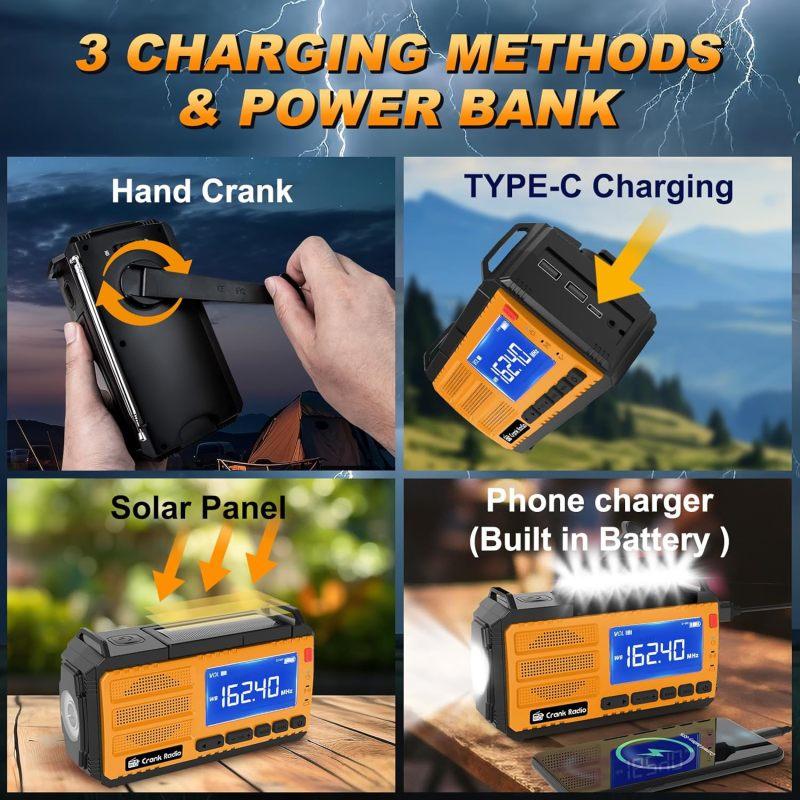 Emergency Weather Radio Solar Hand Crank Emergency Radio 10000mAh AM FM NOAA Weather Radio with LCD Display 3 Mode Flashlight SOS Alarm Compass Headphone Jack for Home Camping Emergency