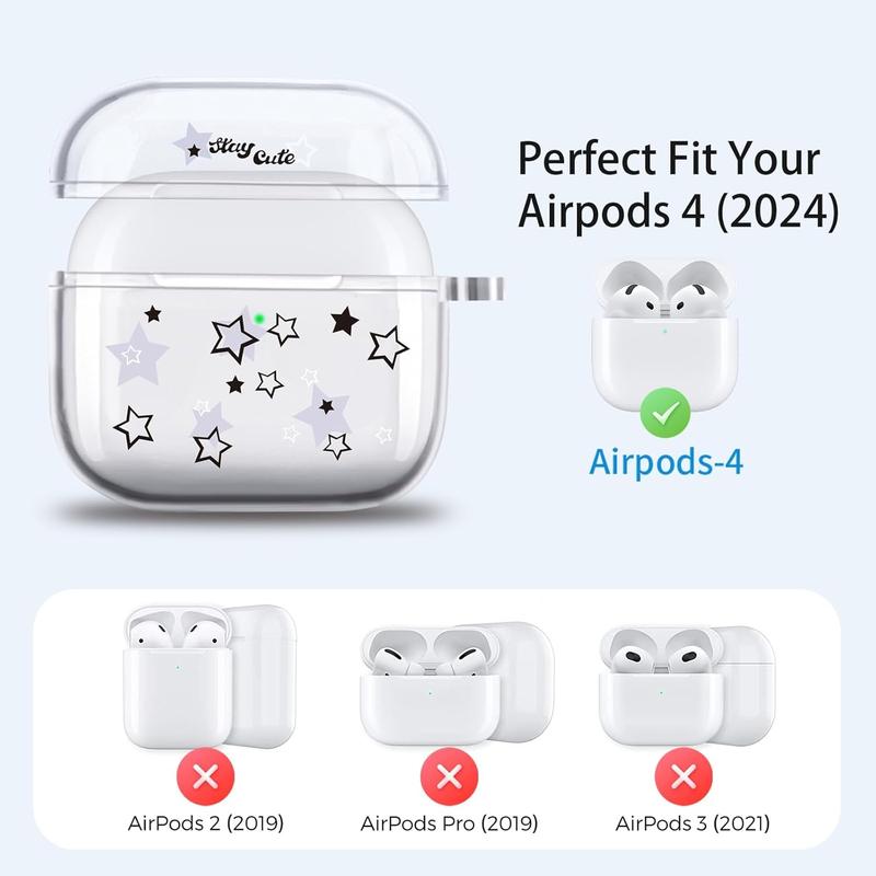 Case for AirPod 4 with Star Keychain, Cute Charms Star Pattern Design Clear Soft Protective Cover for AirPods 4th Generation 2024 Released