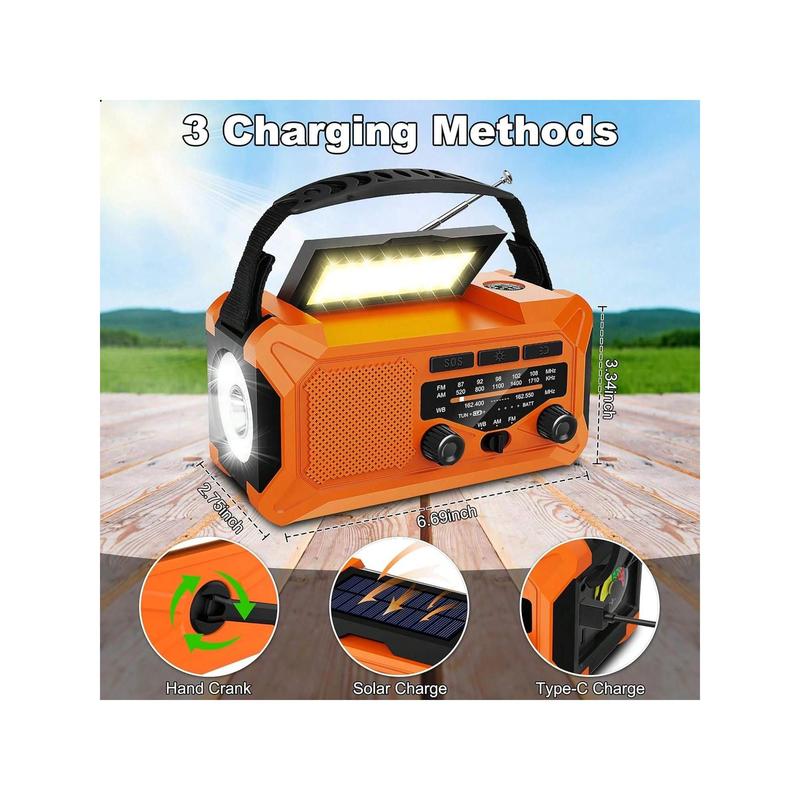 10000mAh Emergency Weather Radio With Solar Charging, Hand Crank Radio Solar Radio Portable Radio AM FM NOAA Radio LED Flashlight Reading Lamp Compass Phone Charger Outdoor Camping