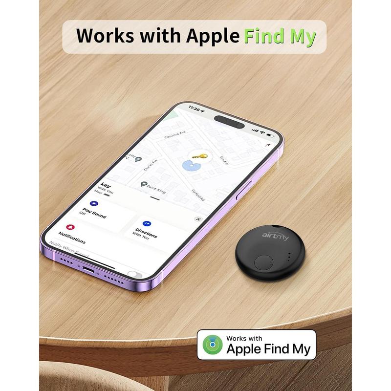 Item Finders,Bluetooth Lugge Tracker, GPS Finders Tracking, Works with Apple Find My (iOS Only), Replaceable Battery, Lost Mode, Smart Key Finder Item Locator,Black (1 Pack)