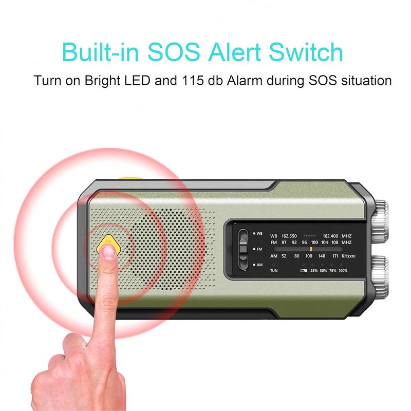 Portable Radio, 2000mAh Emergency Radio with Solar & Hand Crank Powered, AM FM Radio with 3-LED Flashlight, Outdoor Emergency Radio