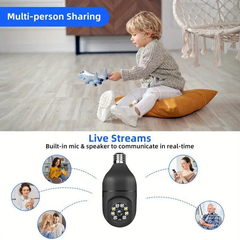 E27 2.4GHz WiFi Smart Home Monitoring Camera, 1080P Smart Home Security Camera with Two-way Conversation, Motion-Tracking, Baby Pet Monitoring Camera