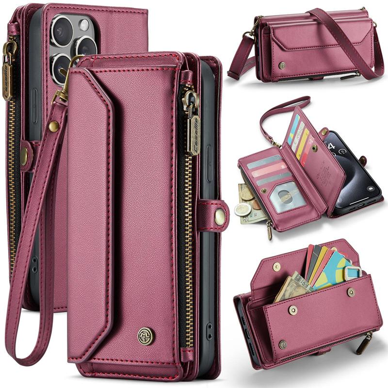 Magnetic Flip Phone Case with Lanyard, 1 Count RFID Blocking Phone Wallet Case, Phone Accessories for iPhone 13 12 11 Pro Max SE 2022 XR XS Max