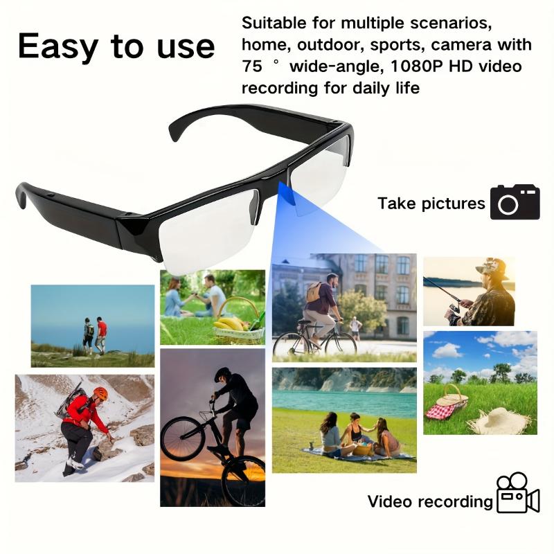 64GB Smart HD Video Glasses - 1080P Body Camera for Cycling, Meeting Recording, Outdoor Sports - Hands-Free, Water-Resistant, Wide-Angle Lens, Long Battery Life, Portable Storage