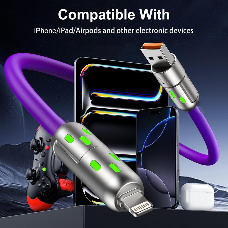 4-in-1 USB Charging Cable, fastcharging cable MAX 240W USB A+ TYPE C + Lightning Multi national aluminum alloy cable management 240W suitable for iPhone 15 14 Samsung Galaxy, Android Phones & Tablets iPad Pro Smartphone Cellphone Mobile