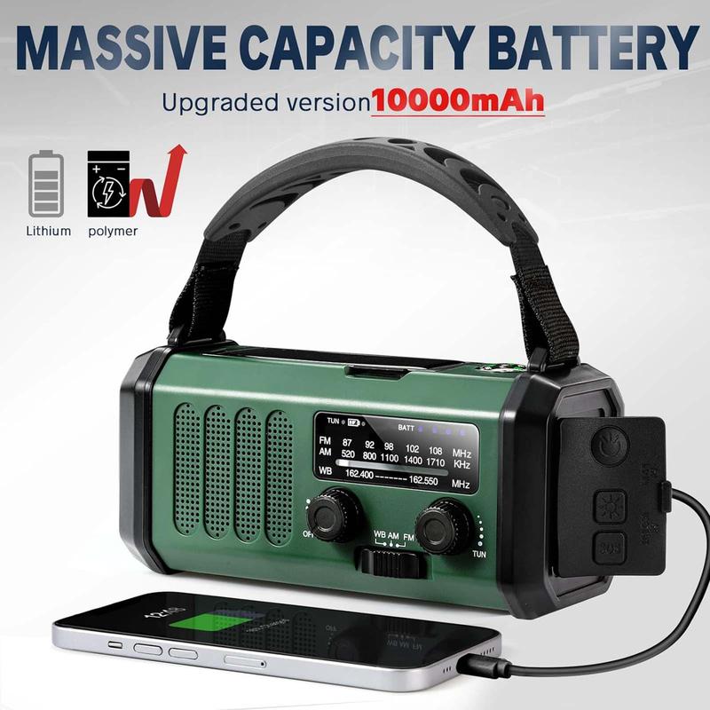 10000 Mah Crank Emergency Solar Radio, Noaa Am Fm Weather Radio, Dynamo Radio, Torch & Led Reading Light, Sos Alarm, Compass For Camping