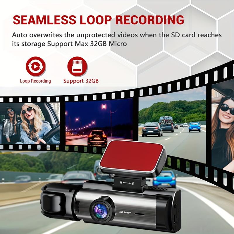 1080P dual-camera tachograph with infrared night vision loop recording and wide-angle lens, 3.16-inch IPS screen