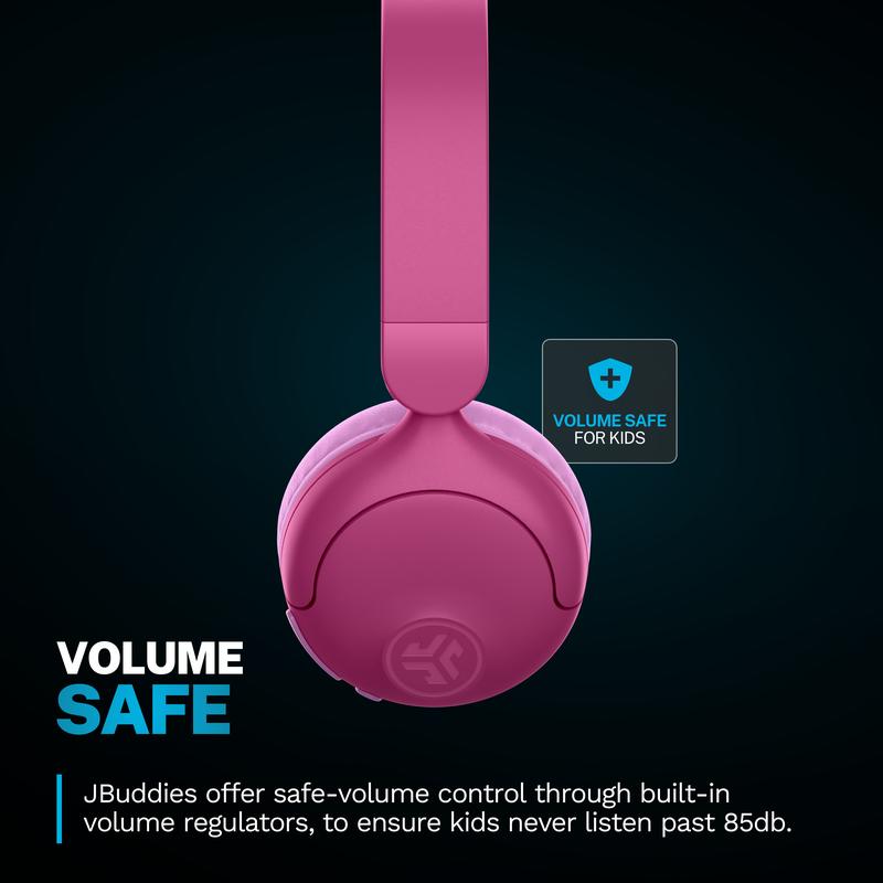 JLab JBuddies Pop Wireless Kids Headphones, 2 in 1 Wireless and Wired, 48+ Hour Playtime, Volume Safe Limiter, Bluetooth 3.5mm Wired Connections, Foldable, Wireless Share Mode, Rechargeable,