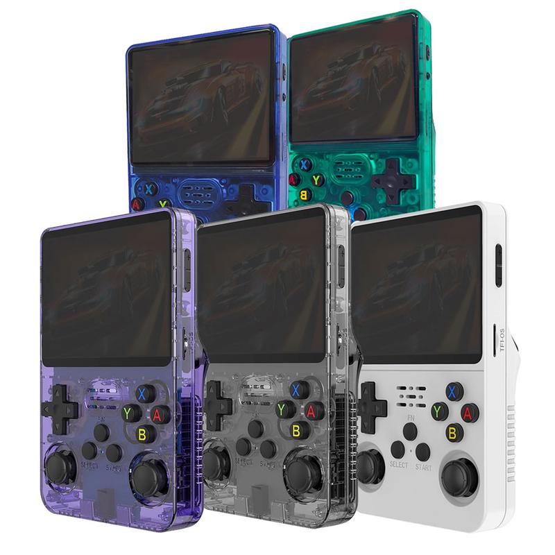 R36S Handheld Retro Gaming Console Linux System with 15000+ Classic Games，Retro Video Game Console 3.5-inch IPS Screen Blue Transparent, Linux System Retro Game with 32+64G TF Card