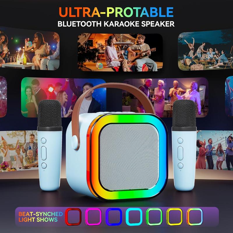 Wireless Karaoke Speaker System with RGB LED Lights & Subwoofers, Portable Bluetooth Audio Device with Dual Mics, Perfect for Travel & Parties