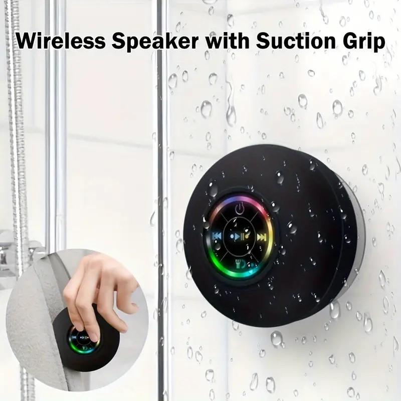 Wireless Bluetooth Waterproof Shower Speaker- RGB LED Light- Portable and Rechargeable- Strong Suction Cup - Mini Wireless Stereo for Beach, Shower & Home-Bathroom Accessories Audio with Smartphone