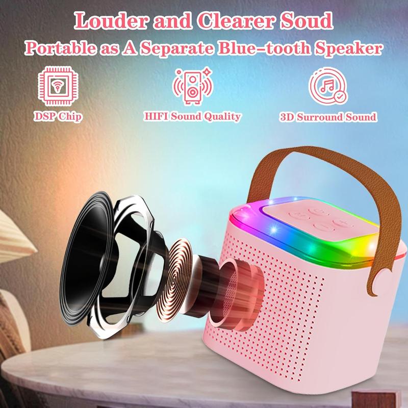 Karaoke Machine for Kids Adults, Portable Bluetooth Speaker with 2 Wireless Microphones, LED Lights, Kids Toys Birthday Gifts for Girls Ages 4 5 6 7 8 9 10 12+ (Pink)